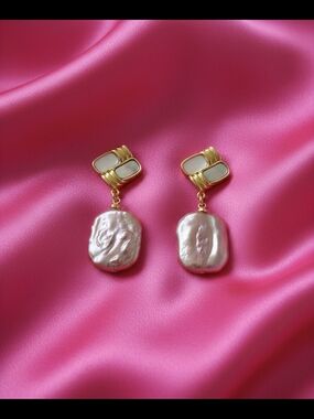 S925 Needle - Natural Baroque Pearl Drop Earrings - Women Jewelry